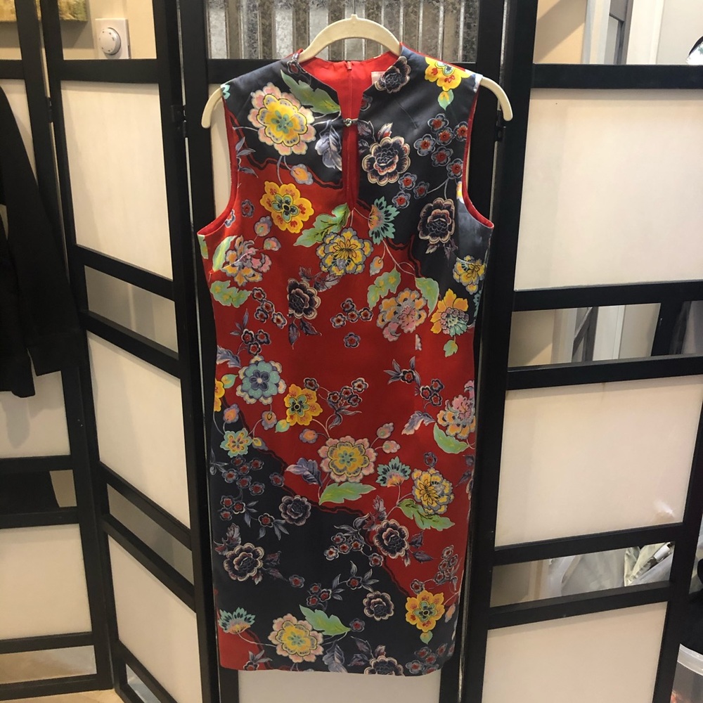 David Meister oriental red silk dress size 12